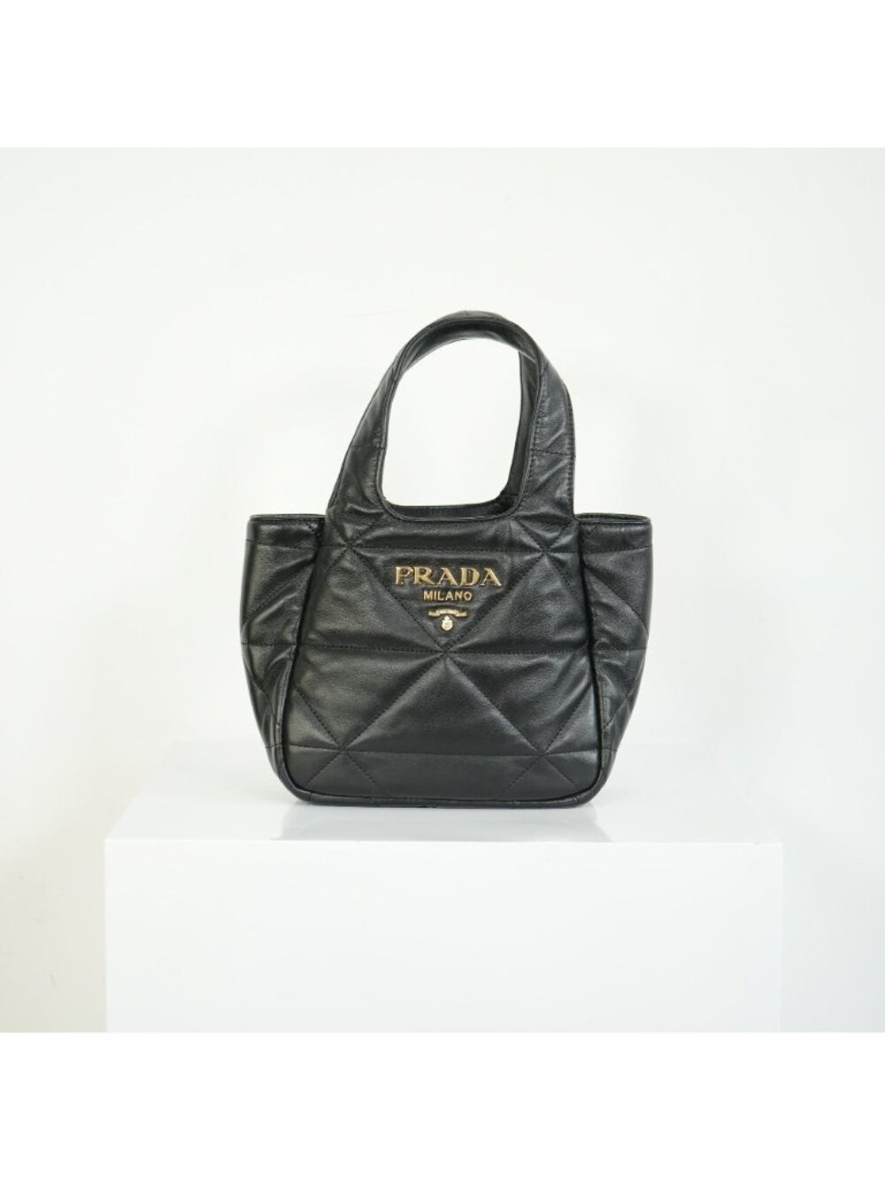 Prada Black Padded Nappa Leather Tote Bag Gold Logo Handbag